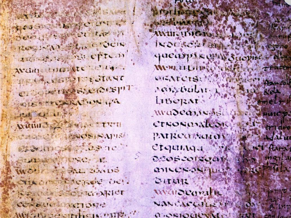 A page of the Cividale Gospel Book, with later writing added in the margin